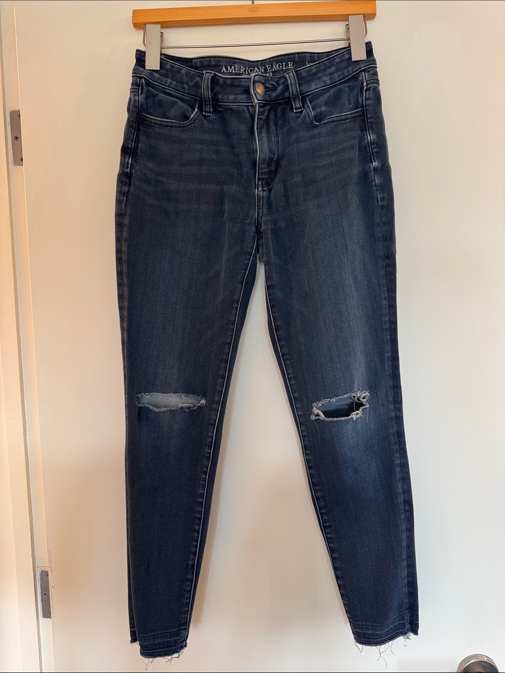 American Eagle Outfitters Dark Blue Distressed Skinny Jeans